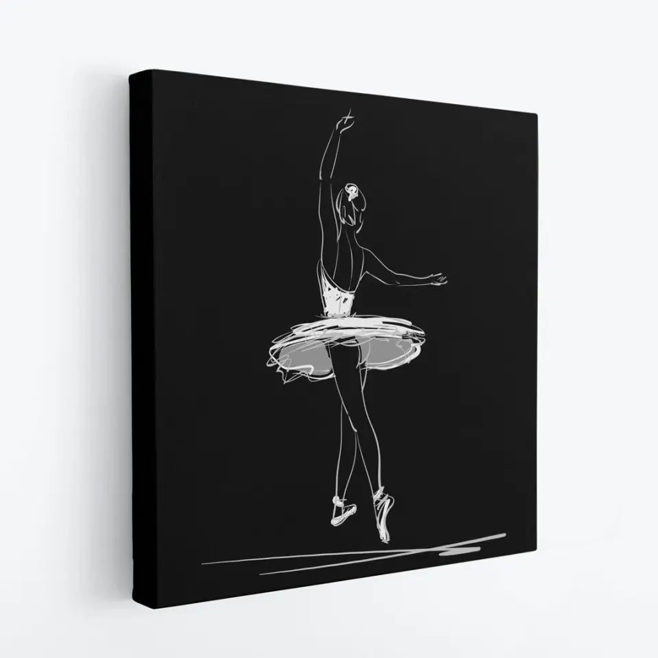 Ballerina in the classical ballet pose of bowing, white on black #B16