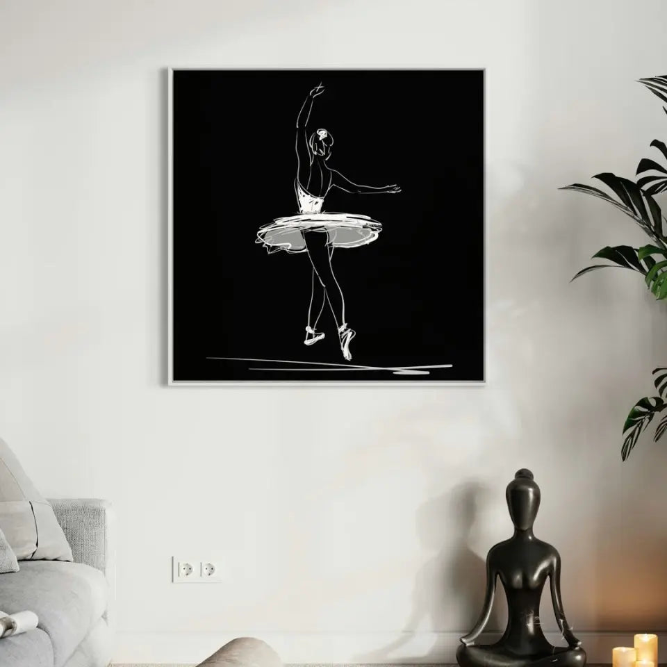Ballerina in the classical ballet pose of bowing, white on black #B16