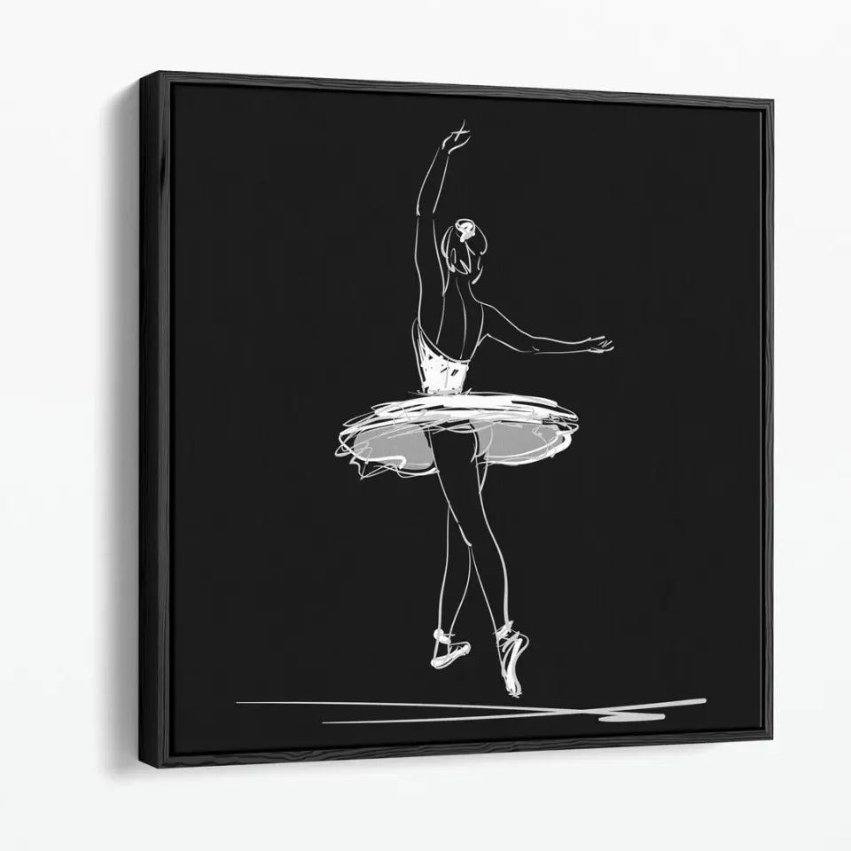 Ballerina in the classical ballet pose of bowing, white on black #B16