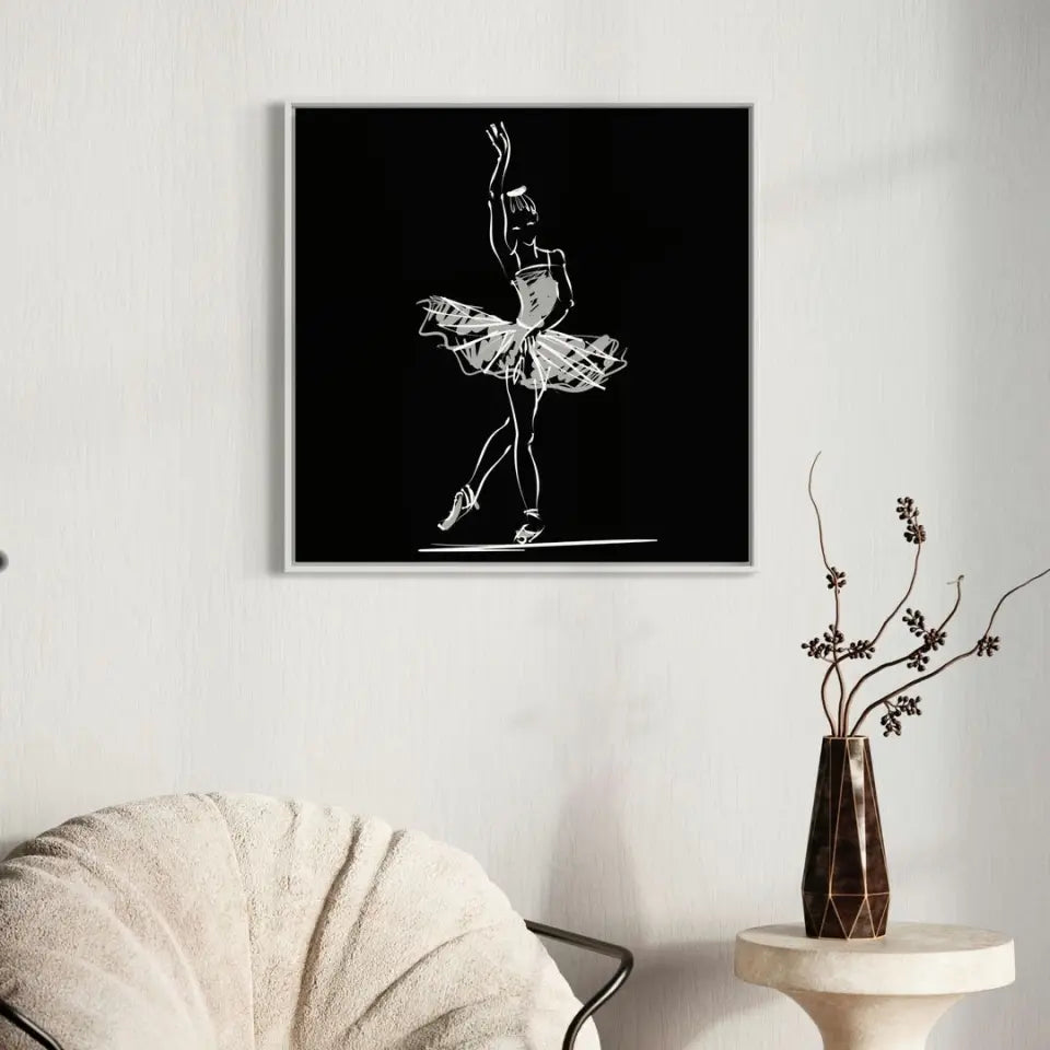 Ballerina in the classical ballet pose of bowing, white on black #B14
