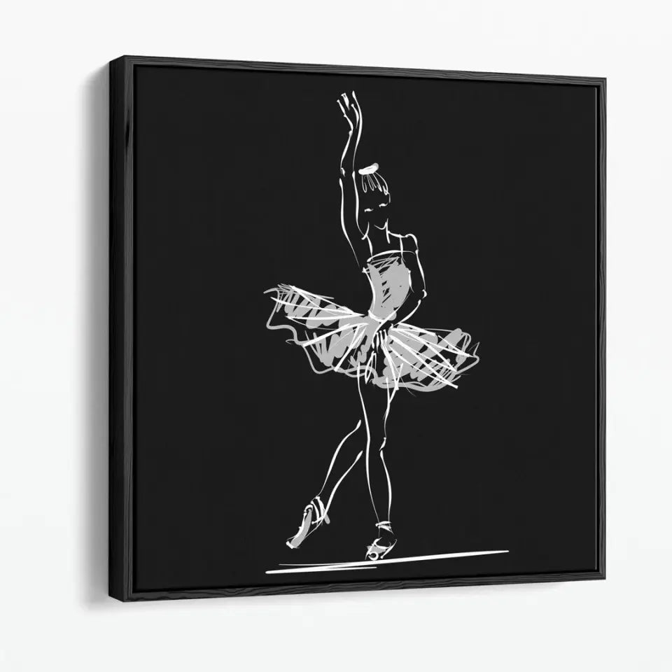 Ballerina in the classical ballet pose of bowing, white on black #B14