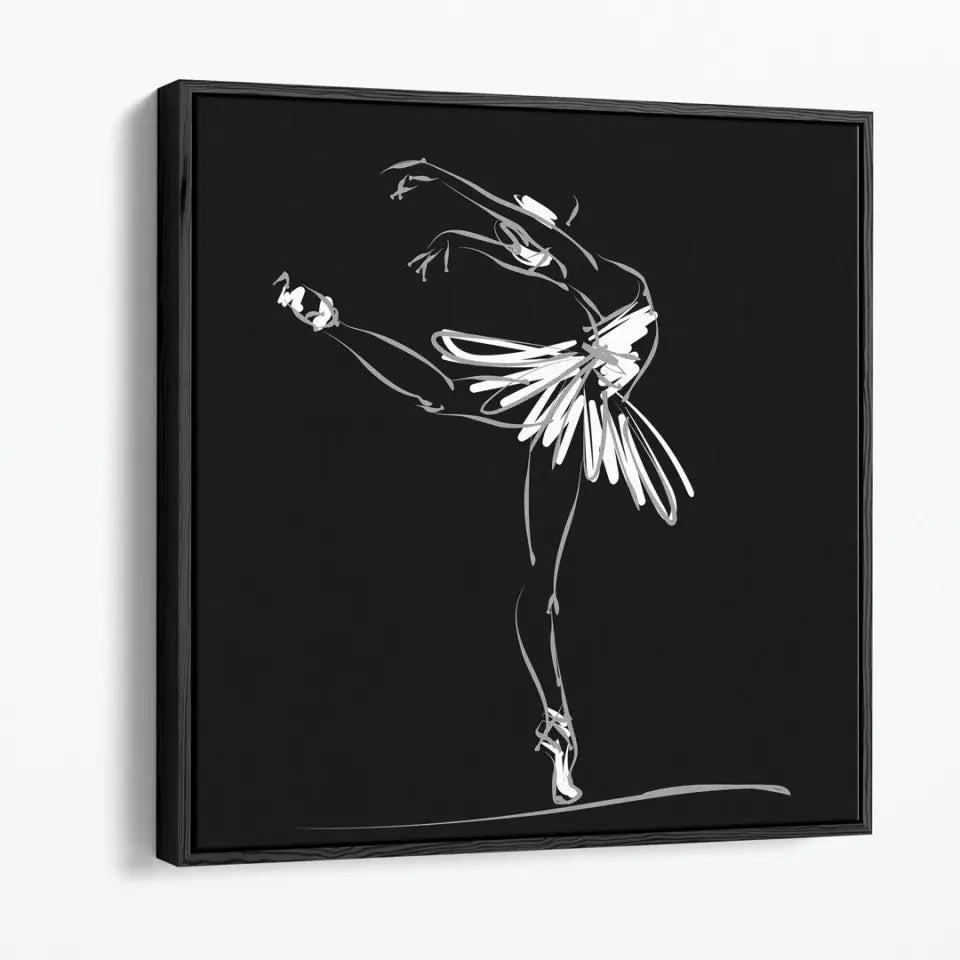 Ballerina in a classical dance pose, white on black #B06